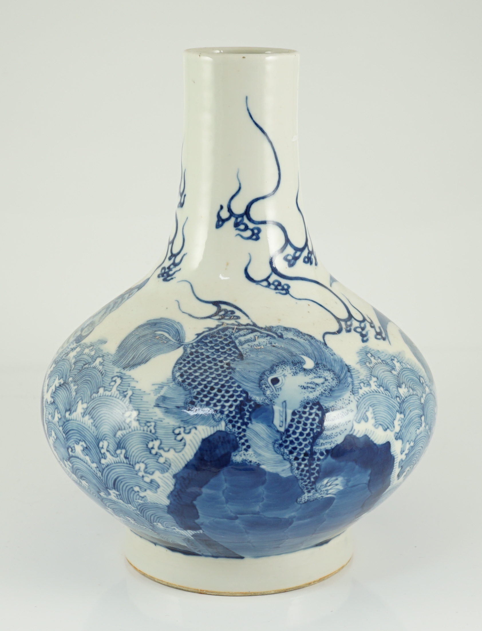 A Chinese blue and white ‘mythical beasts’ vase, Kangxi six character mark but 19th century